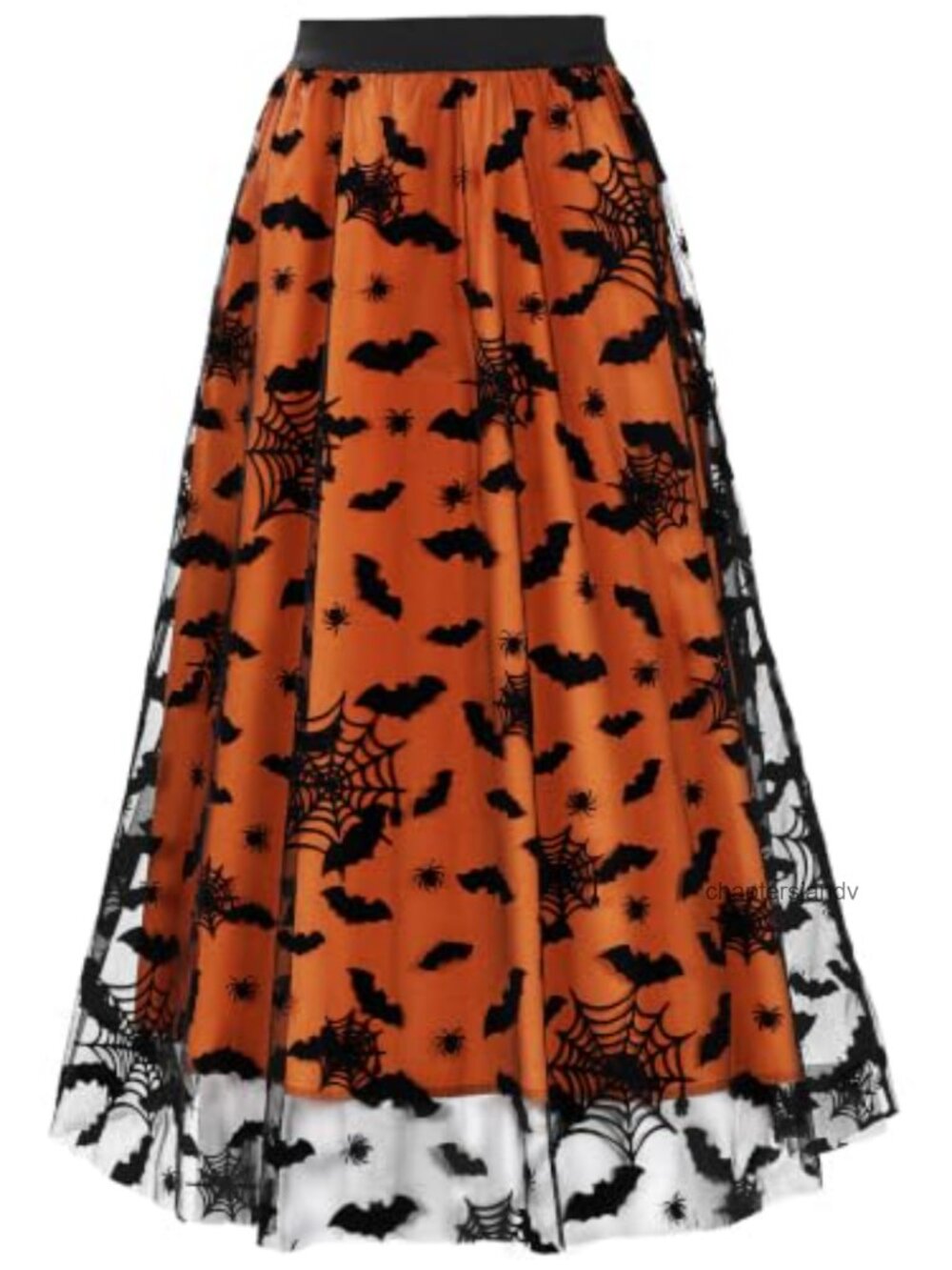 Tulle Midi Skirt Double-Layered Elastic Waist A-Line Halloween